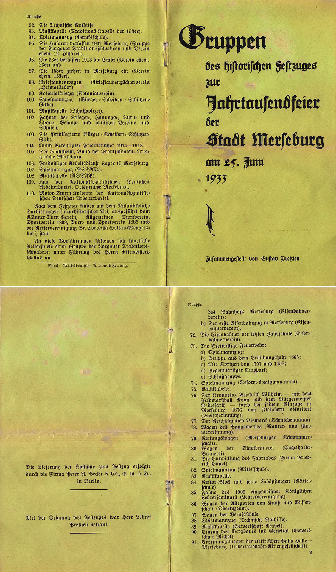 Gruppen des historischen Festzuges zur Jahrtausendfeier der Stadt Merseburg am 25. Juni 1933 - Pretzien, Gustav